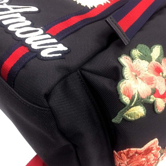 Gucci Tiger Backpack Travel Bag Push Lock Techno Canvas Black - Picture 8 of 9